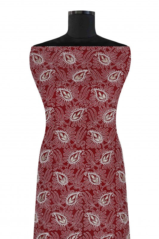 Ada Hand Embroidered Maroon Georgette Lucknowi Chikan Unstitched Kurta Piece with Gota patti Work A175139