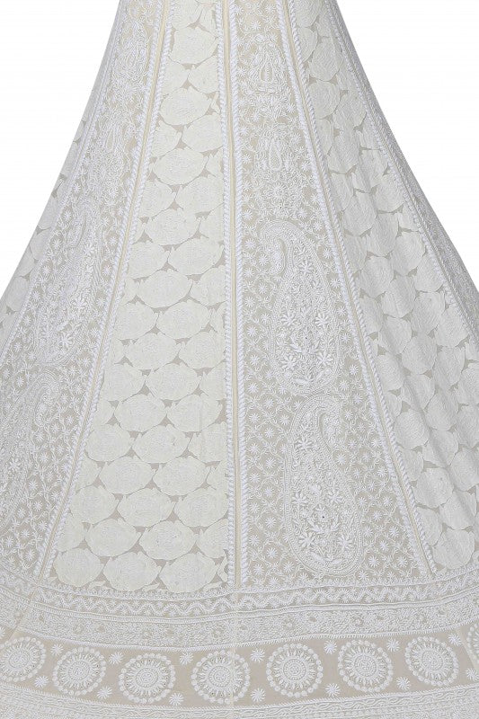Ada Hand Embroidered Off White Pure Georgette Lucknowi Chikankari Lehenga Set A391405