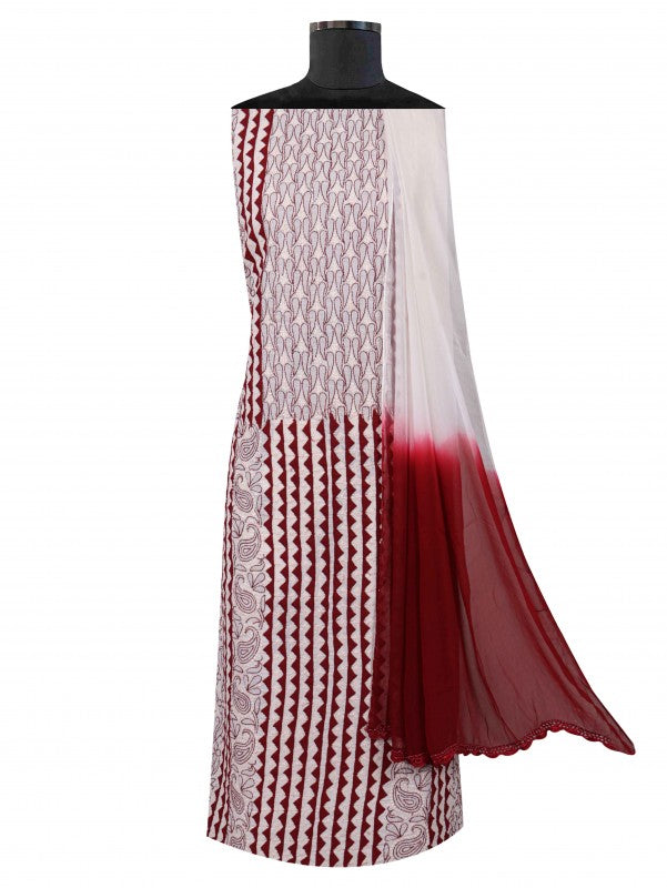 Ada Hand Embroidered White Cotton Lucknowi Chikankari Unstitched Suit Piece 01A215215