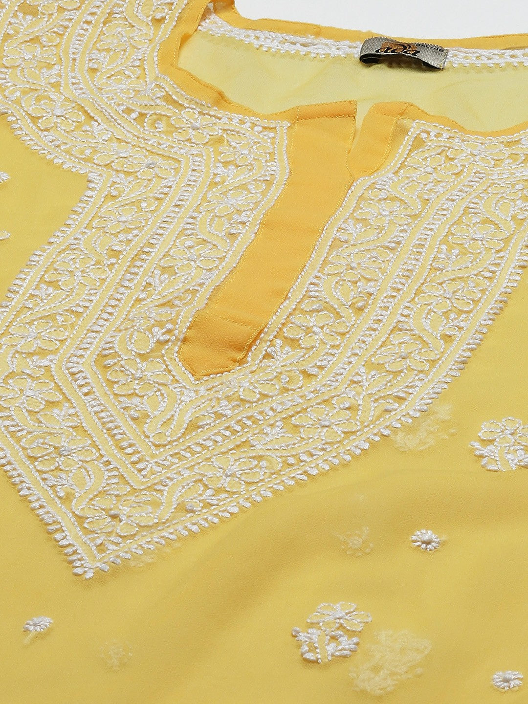 Ada Hand Embroidered Yellow Georgette Lucknowi Chikankari Straight Kurta With Slip A411195