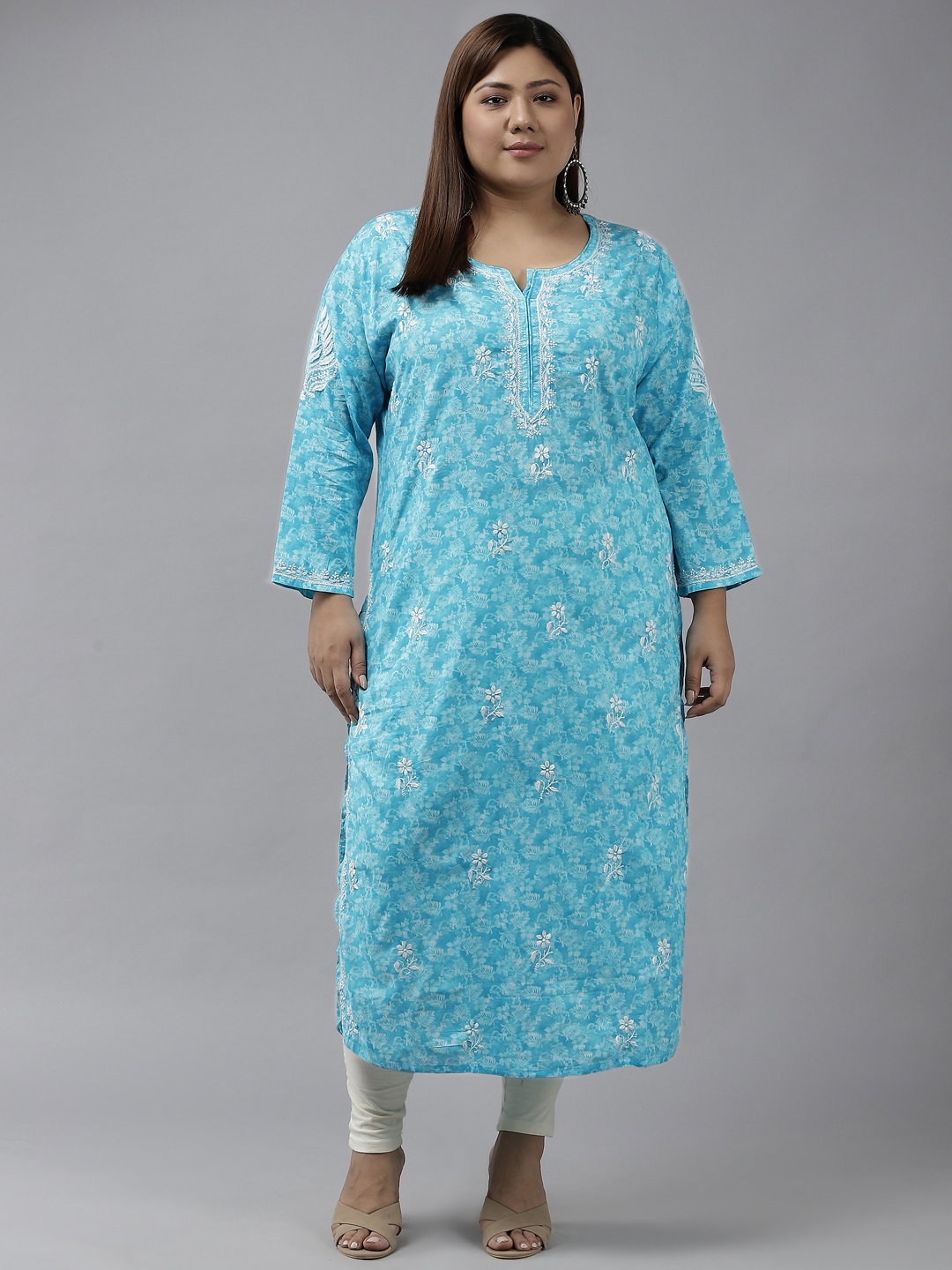 Ada Hand Embroidered Blue Cotton Lucknow Chikankari Kurta A411380
