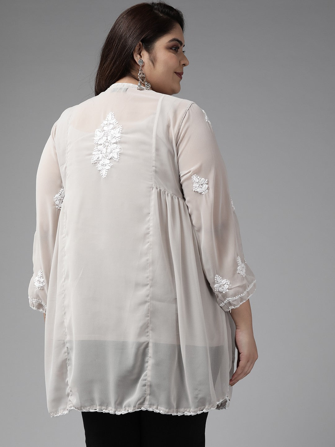 Ada Hand Embroidered Light Grey Georgette Lucknowi Chikankari Flared Kurti With Slip A911256