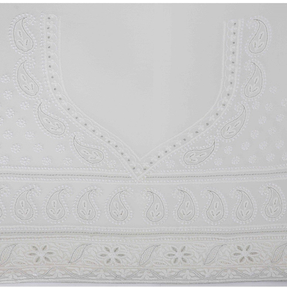 Ada Hand Embroidered White Pure Georgette Lucknowi Chikankari Saree with Blouse A456834