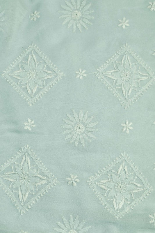 Ada Hand Embroidered Mint Green Pure Georgette Lucknowi Chikankari Saree with Blouse A149765