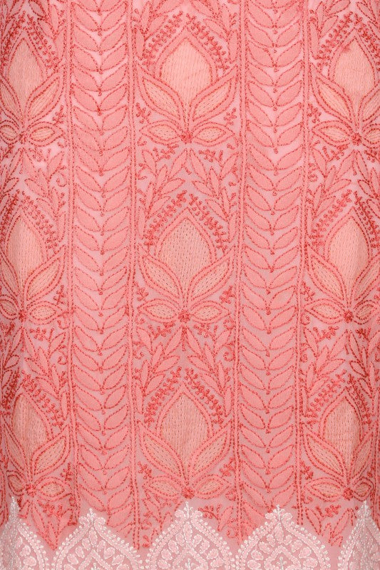 Ada Hand Embroidered Peach Georgette Lucknowi Chikankari Unstitched Suit Piece 01A121029
