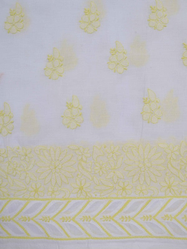Ada Hand Embroidered White Cotton Lucknowi Chikankari Unstitched Suit Piece 01A133327