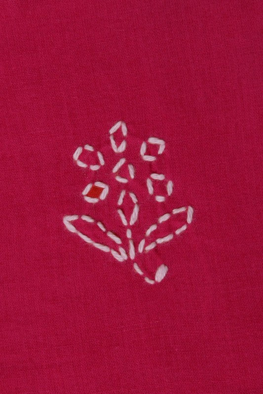Ada Hand Embroidered Magenta Cotton Lucknowi Chikankari Table Coaster-A615049