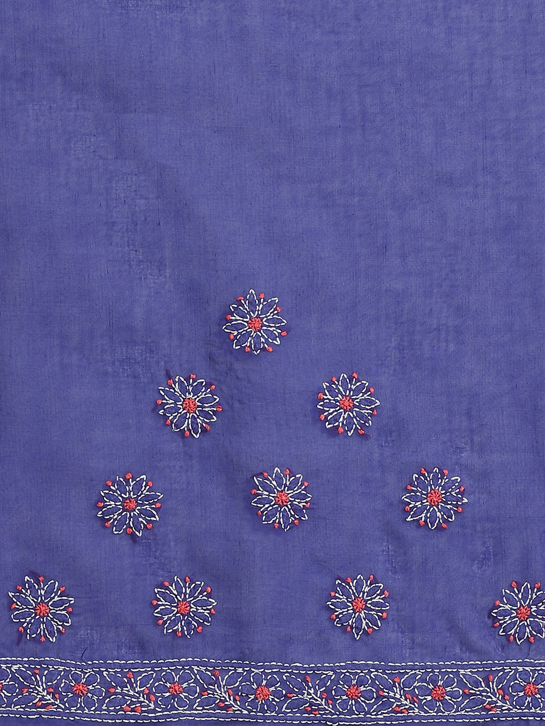 Ada Hand Embroidered Royal Blue Cotton Lucknow Chikan Saree With Blouse-A311215