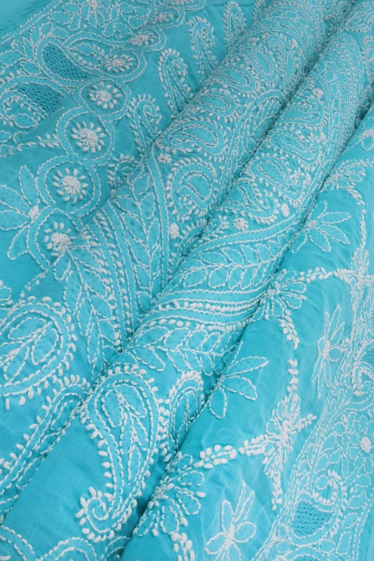 Ada Hand Embroidered Blue Cotton Lucknowi Chikankari Saree With Blouse A543779