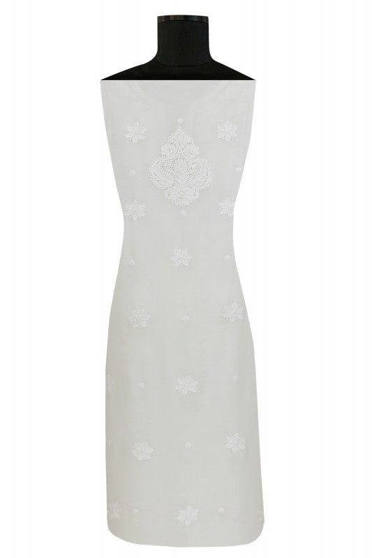 Ada Hand Embroidered White Georgette Lucknowi Chikan Unstitched Kurta Piece- A621926