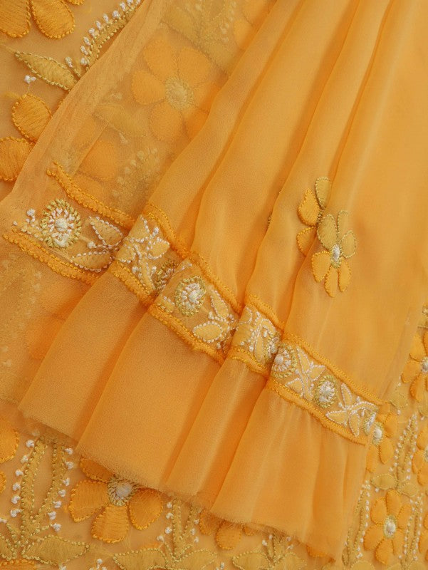 Ada Hand Embroidered Yellow Georgette Lucknowi Chikankari Unstitched Suit Piece A566767
