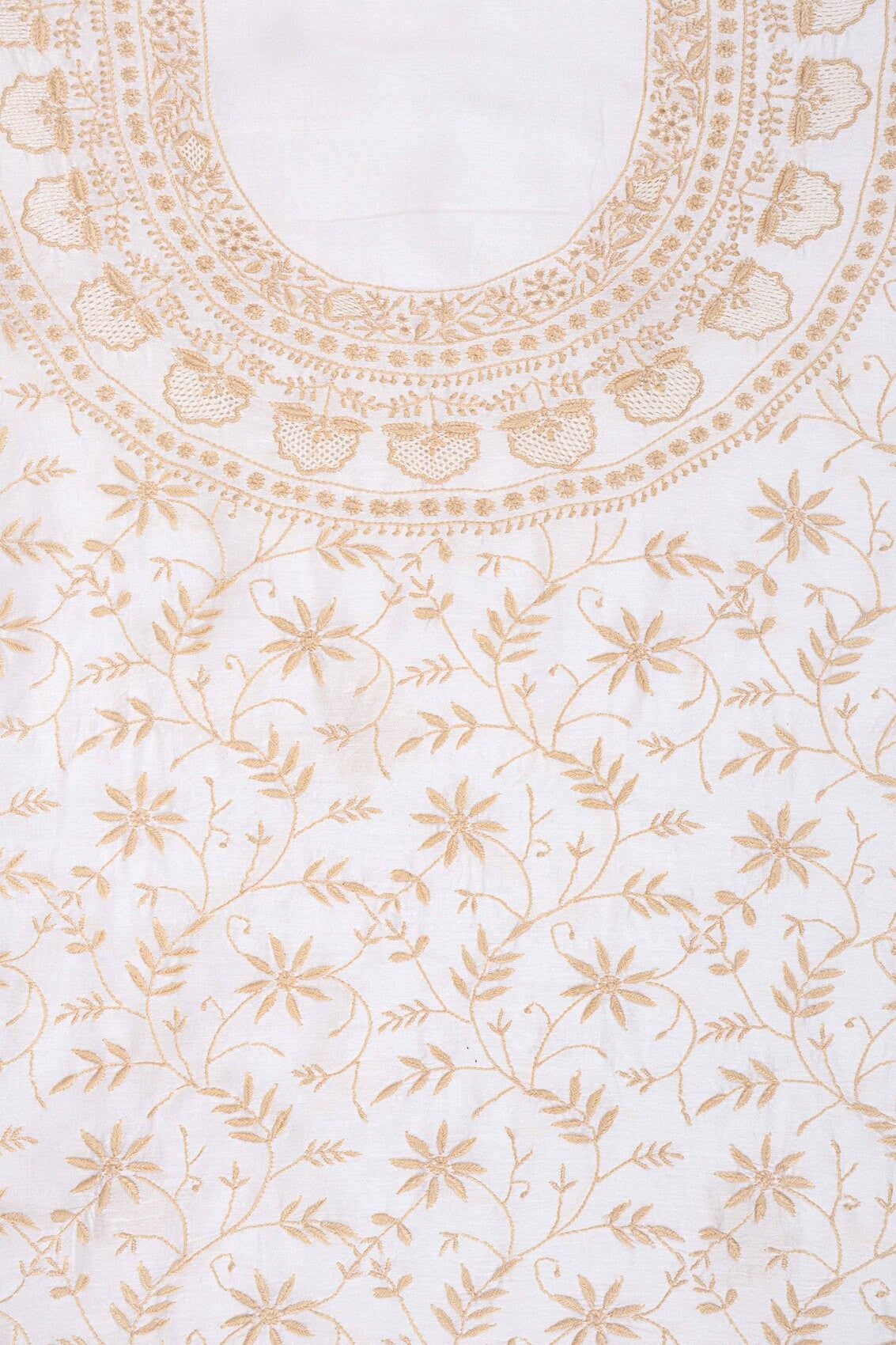 Ada Hand Embroidered Cream Chanderi Lucknowi Chikankari Unstitched Kurta Dupatta Set 01A130056