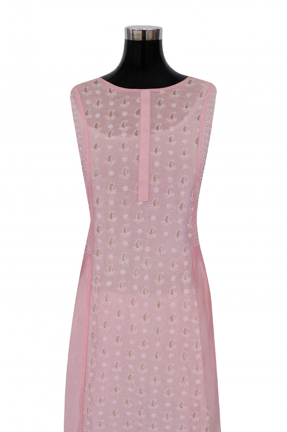 Ada Hand Embroidered Powder Pink Chanderi Lucknowi Chikankari Semi-Stitched Anarkali Kurta Dupatta Set With Zari Work 01A248288
