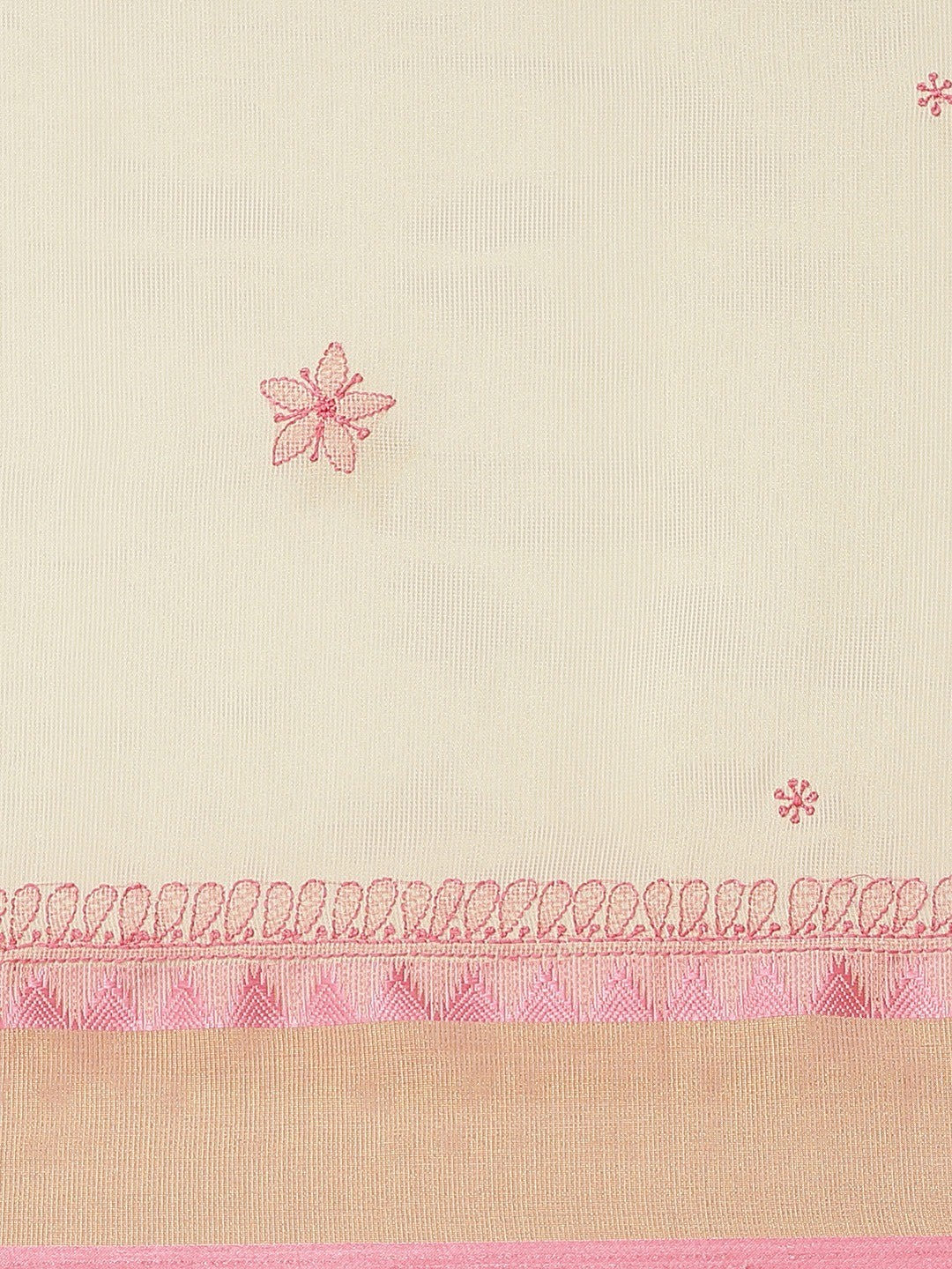 Ada Hand Embroidered Fawn Kota Lucknow Chikan Saree With Blouse A311263