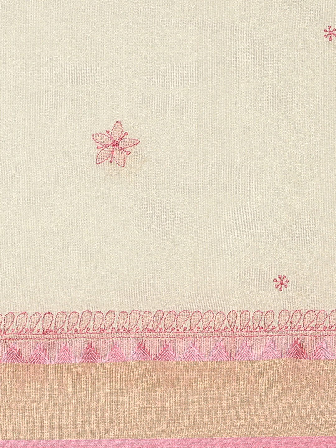 Ada Hand Embroidered Fawn Kota Lucknow Chikan Saree With Blouse A311263