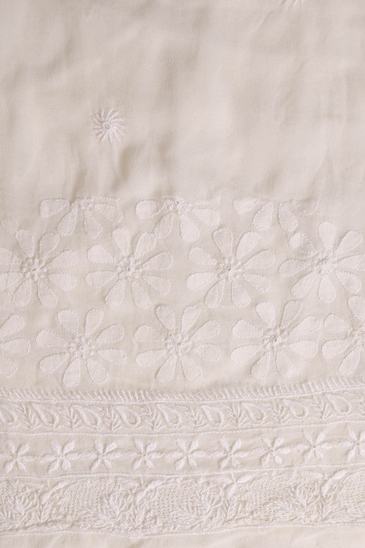 Ada Hand Embroidered White Pure Georgette Lucknowi Chikankari Saree with Blouse A557077
