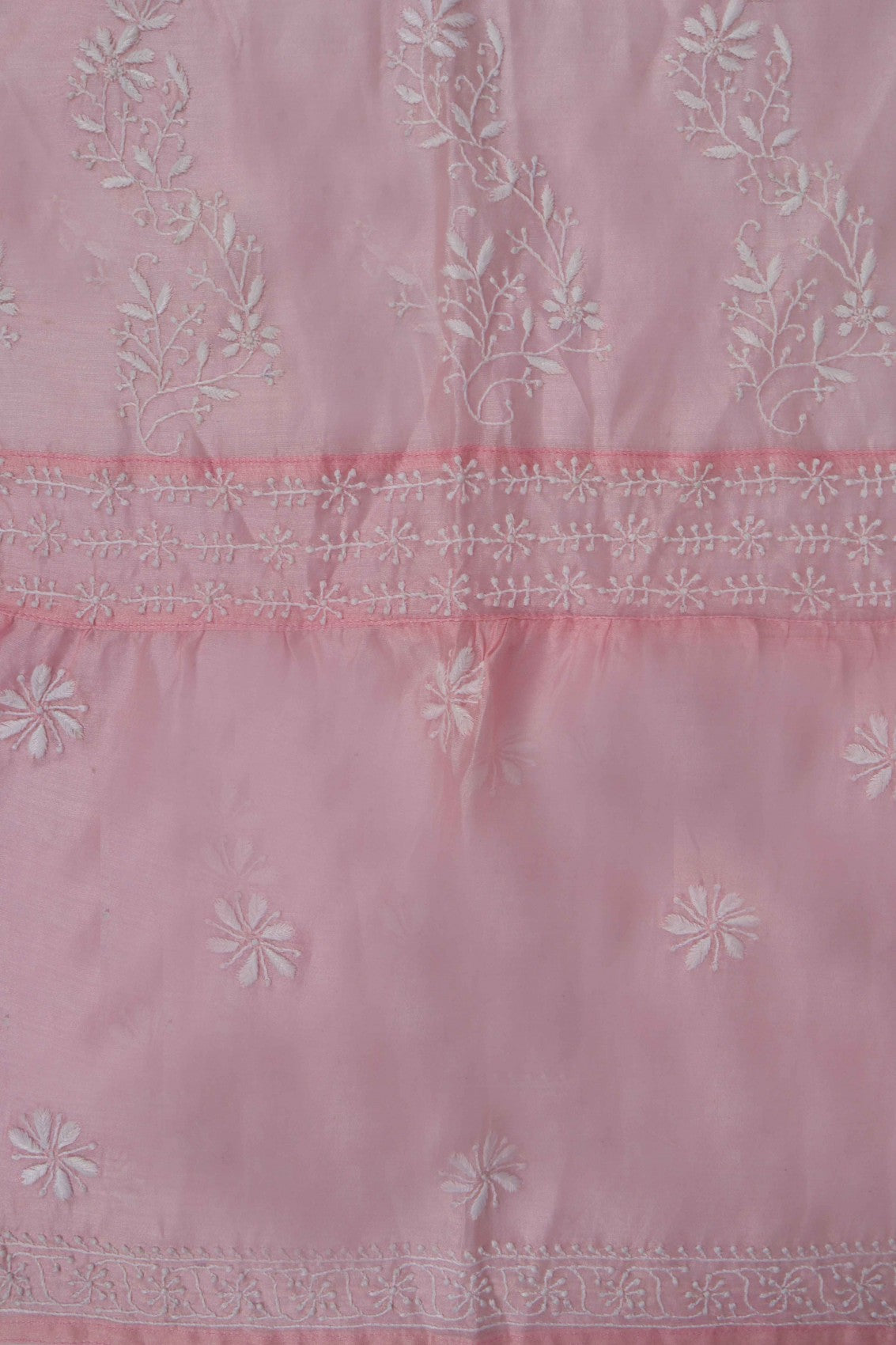 Ada Hand Embroidered Powder Pink Chanderi Lucknowi Chikankari Semi-Stitched Anarkali Kurta Dupatta Set With Zari Work 01A248288