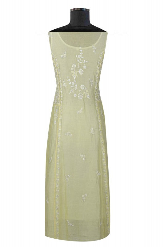 Ada Hand Embroidered Lemon Chanderi Lucknowi Chikankari Semi-Stitched Anarkali Kurta Dupatta Set 01A22105