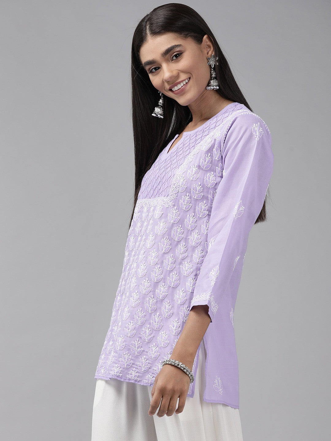 Ada Hand Embroidered Mauve Cotton Lucknowi Chikankari Short Kurti A911244