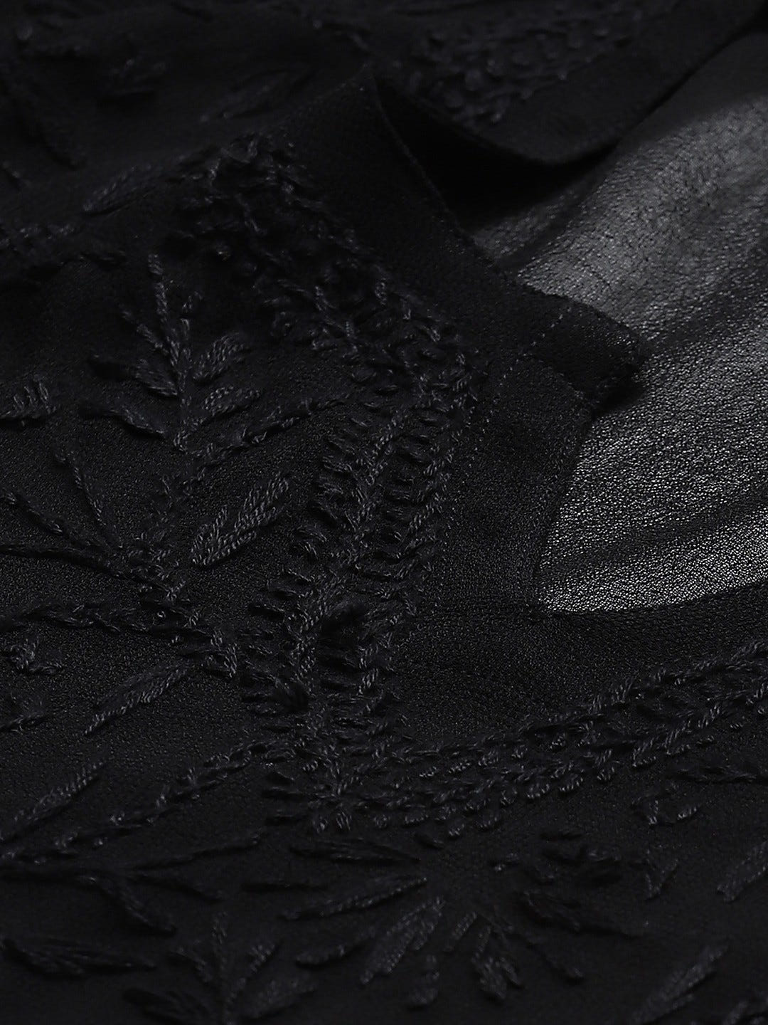 Ada Hand Embroidered Black and White Georgette Lucknowi Chikankari Kurta Set with Slip A811122