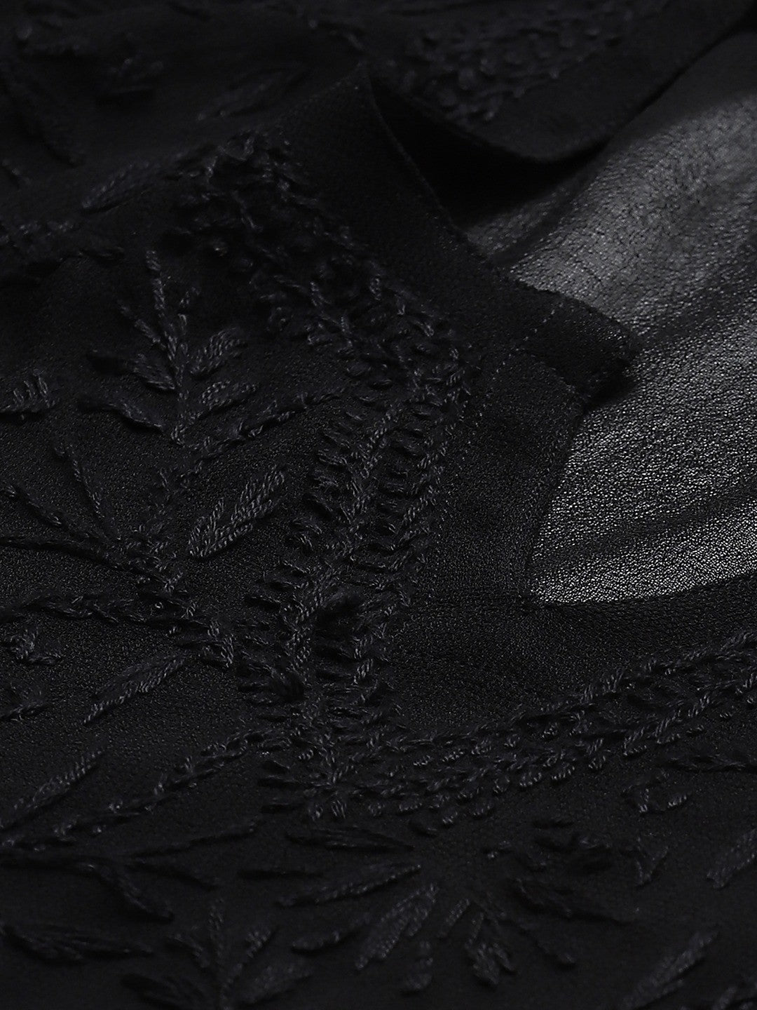 Ada Hand Embroidered Black and White Georgette Lucknowi Chikankari Kurta Set with Slip A811122