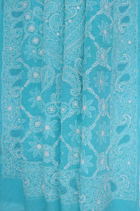 Ada Hand Embroidered Blue Cotton Lucknowi Chikankari Saree With Blouse A543779