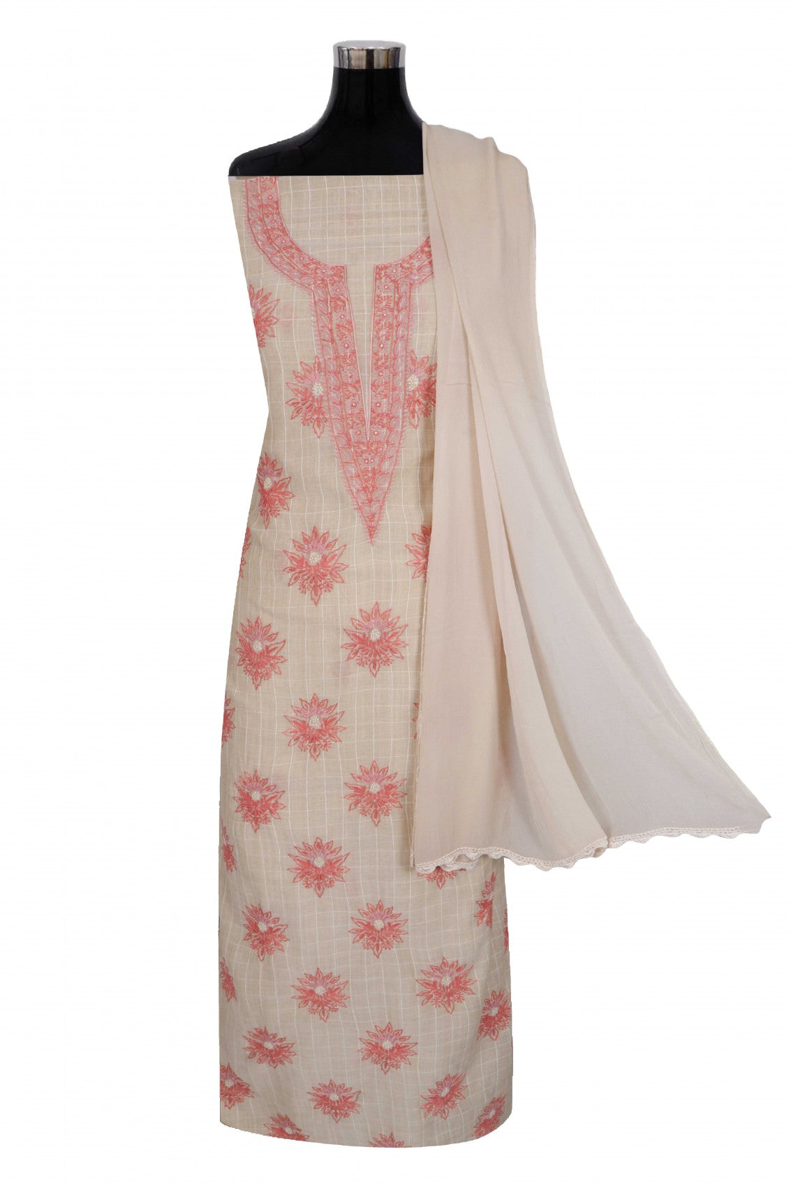 Ada Hand Embroidered Fawn Chanderi Lucknowi Chikankari Unstitched Suit Piece 01A86275