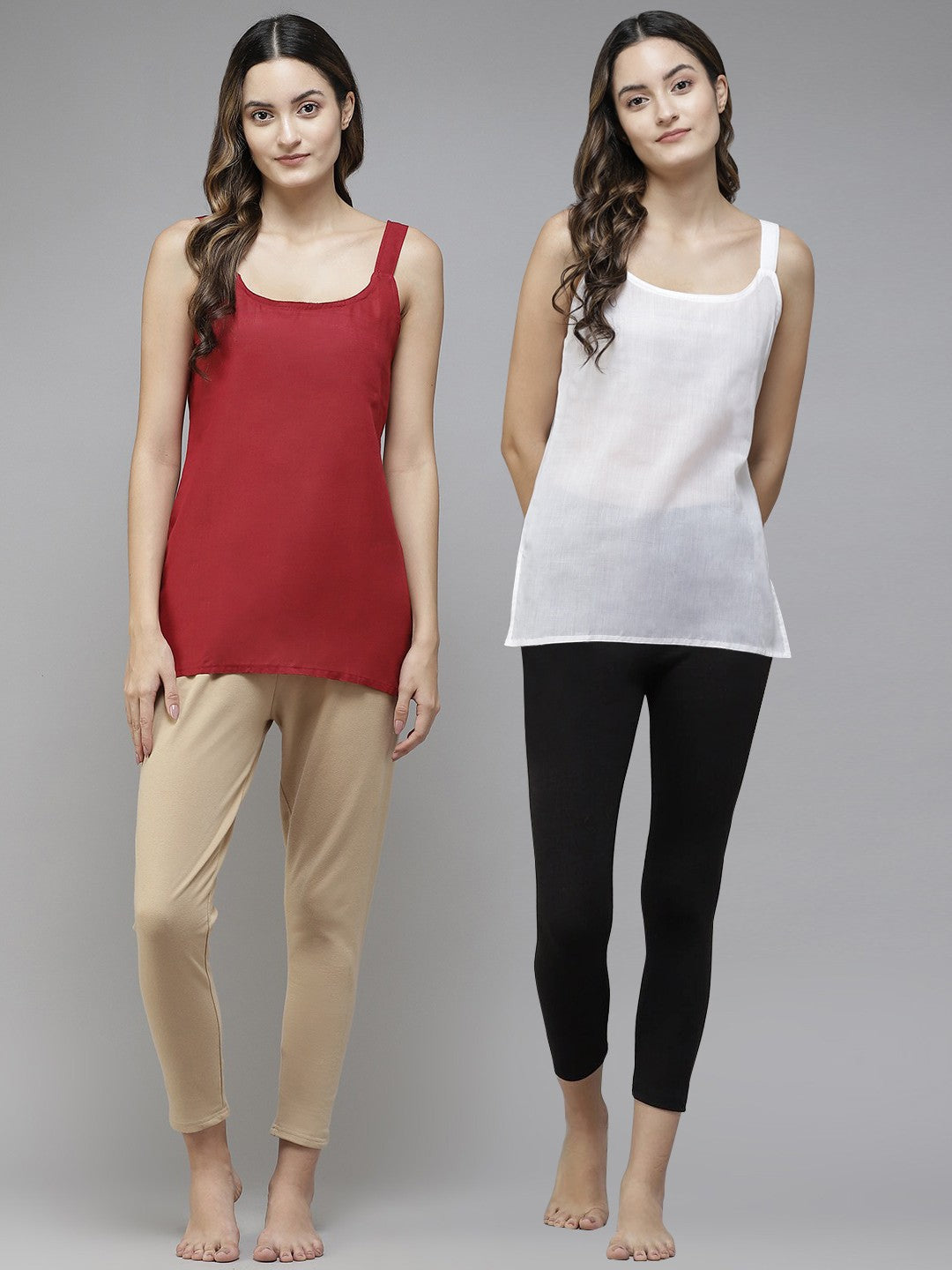 Ada White & Maroon Cotton Short Slips Combo of 2 A111165.