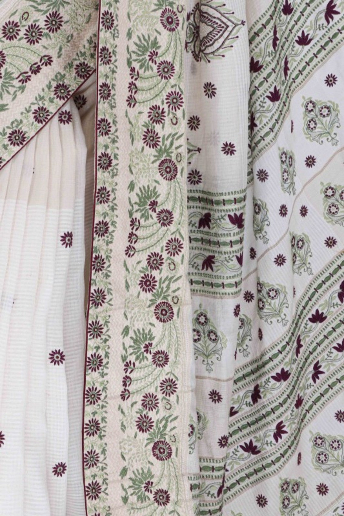 Ada Hand Embroidered Cream Chanderi Lucknowi Chikankari Saree With Blouse A91757