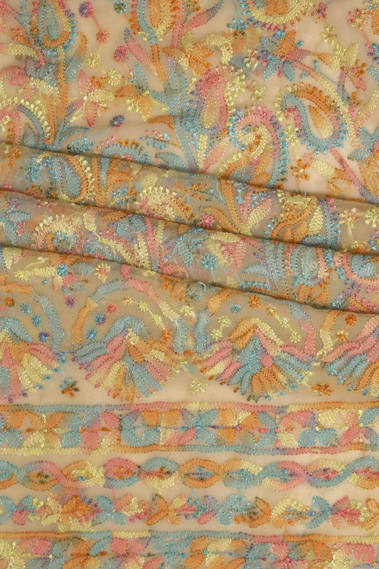 Ada Hand Embroidered Fawn Georgette Lucknowi Chikan Unstitched Suit Piece - A211198