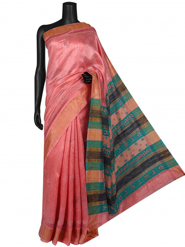 Ada Hand Embroidered Pink Chanderi Lucknowi Chikankari Saree With Blouse A545499