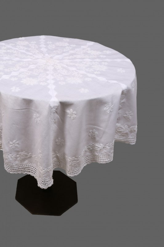 Ada Hand Embroidered White Cotton Lucknowi Chikankari Table Cover A237637