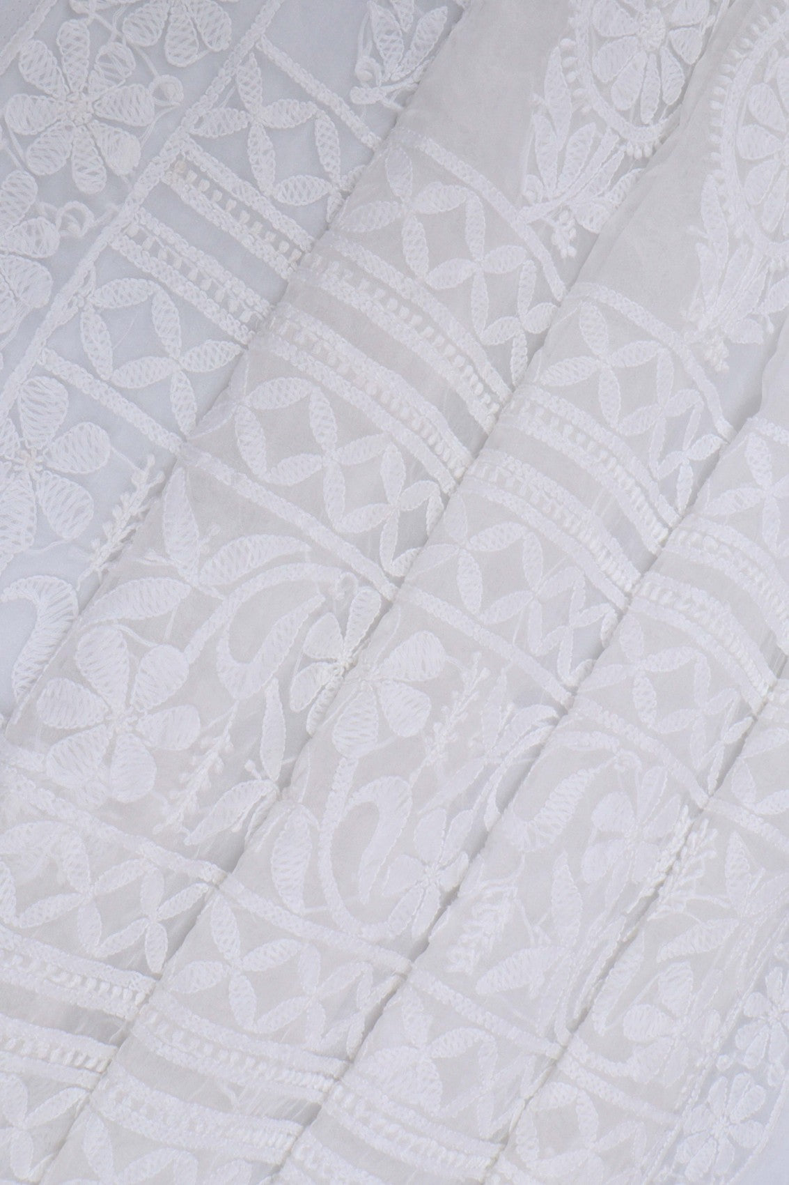 Ada Hand Embroidered White Organza Lucknowi Chikankari Saree With Blouse 01A274143