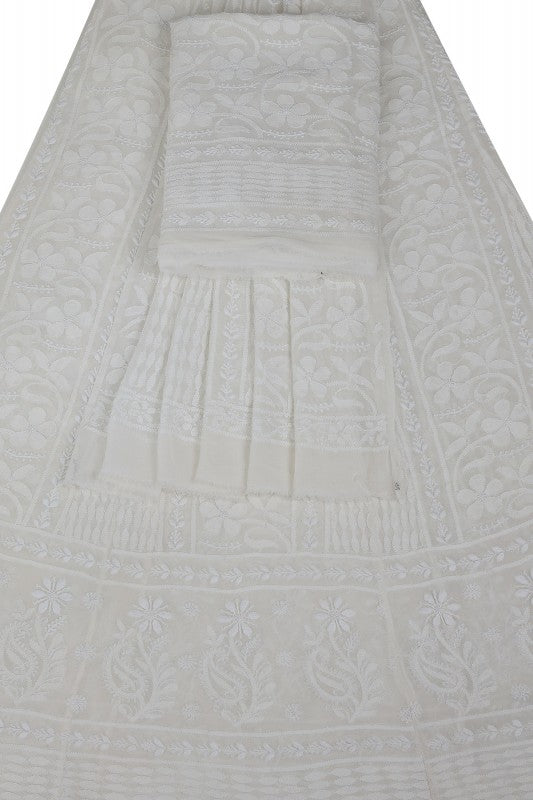 Ada Hand Embroidered White Pure Georgette Lucknowi Chikankari Lehenga Set A454704