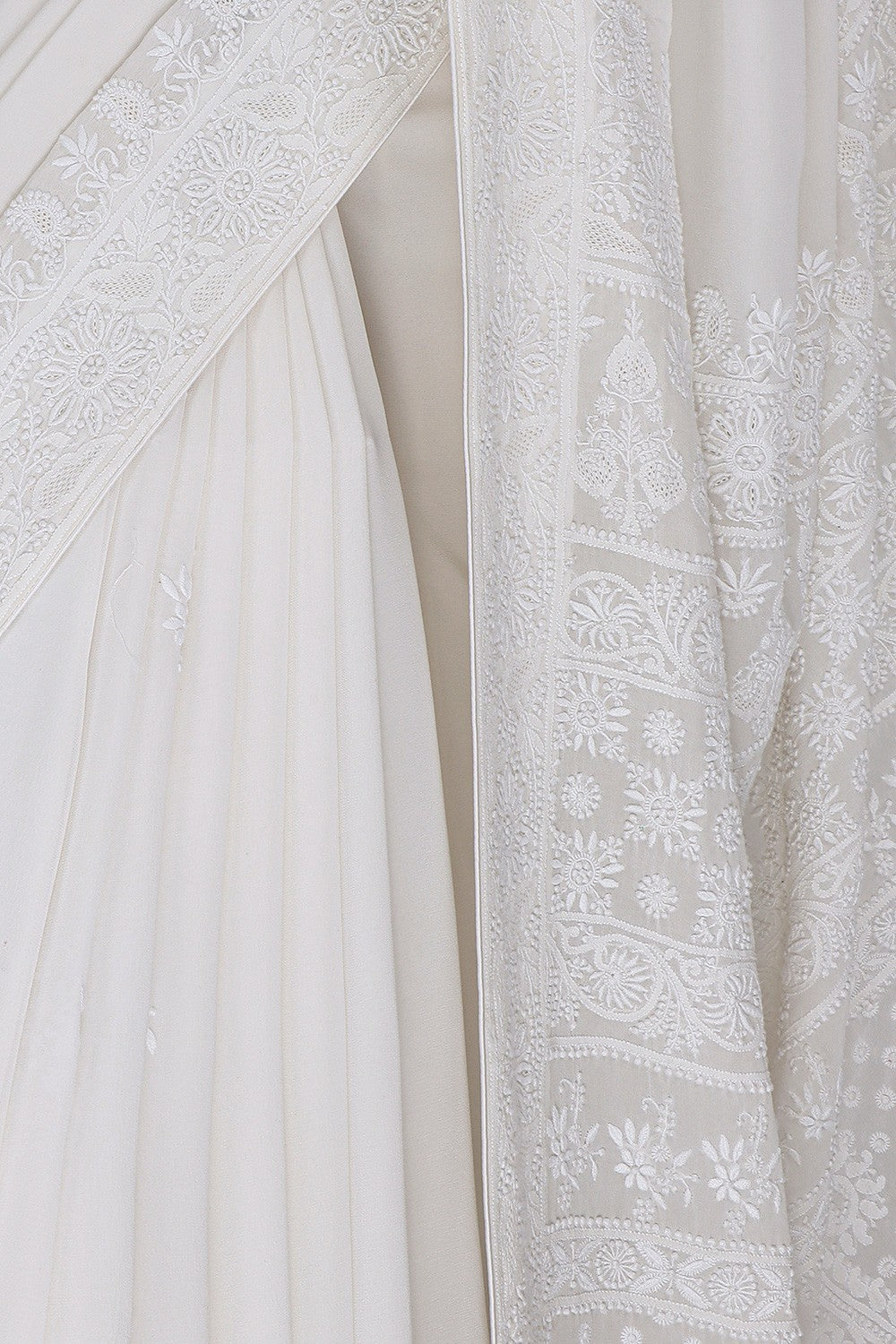 Ada Hand Embroidered White Pure Georgette Lucknowi Chikankari Saree With Blouse A459386