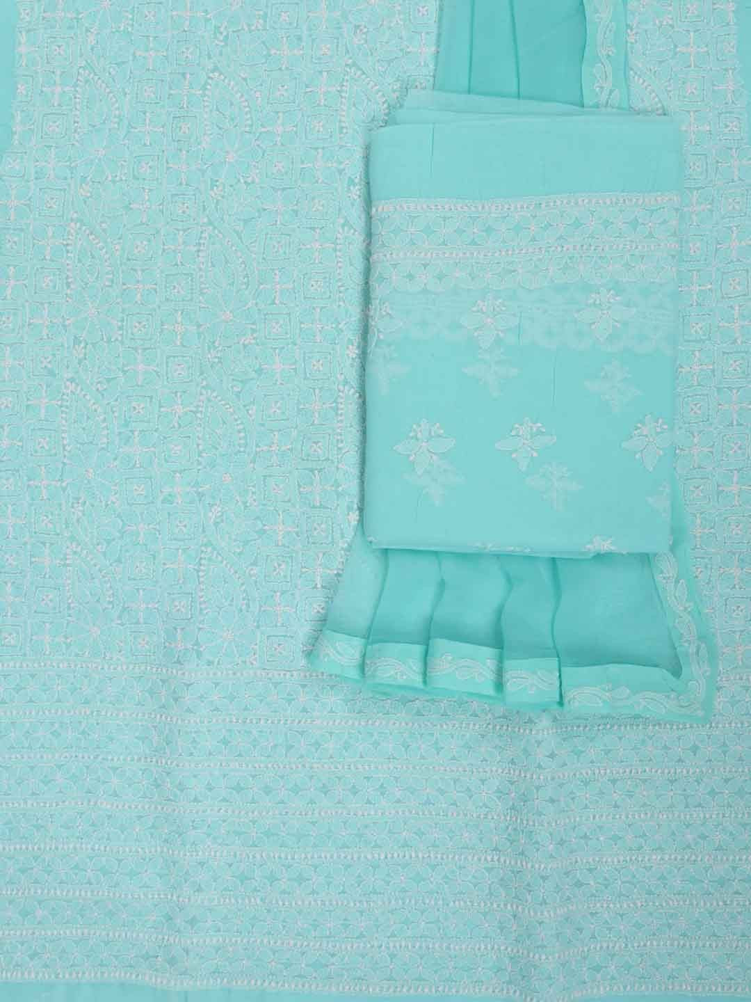 Ada Hand Embroidered Sea Green Cotton Lucknowi Chikankari Unstitched Suit Piece 01A184320