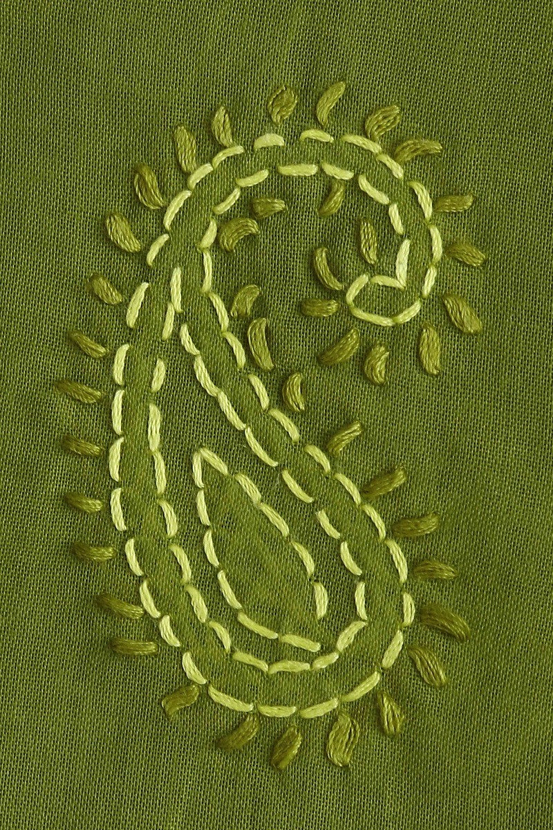 Ada Hand Embroidered Green Cotton Lucknowi Chikan Unstitched Suit Piece–A100194