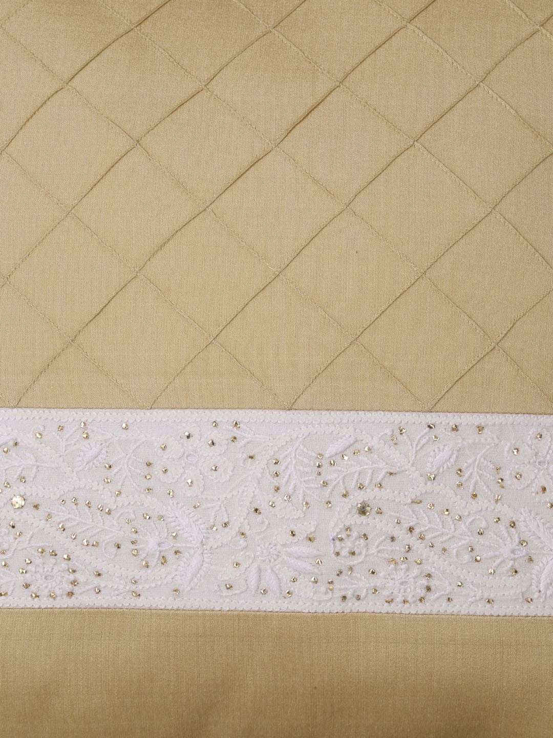 Ada Hand Embroidered Fawn Cotton Lucknowi Chikankari Cushion Cover with Muqaish Work A011108