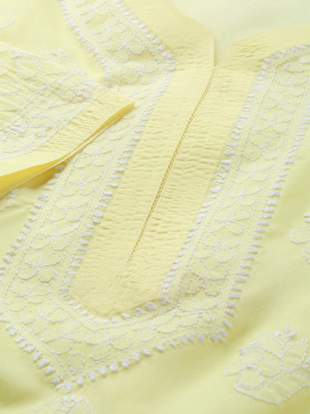 Ada Hand Embroidered Lemon Cotton Lucknow Chikankari Straight Kurta A100379
