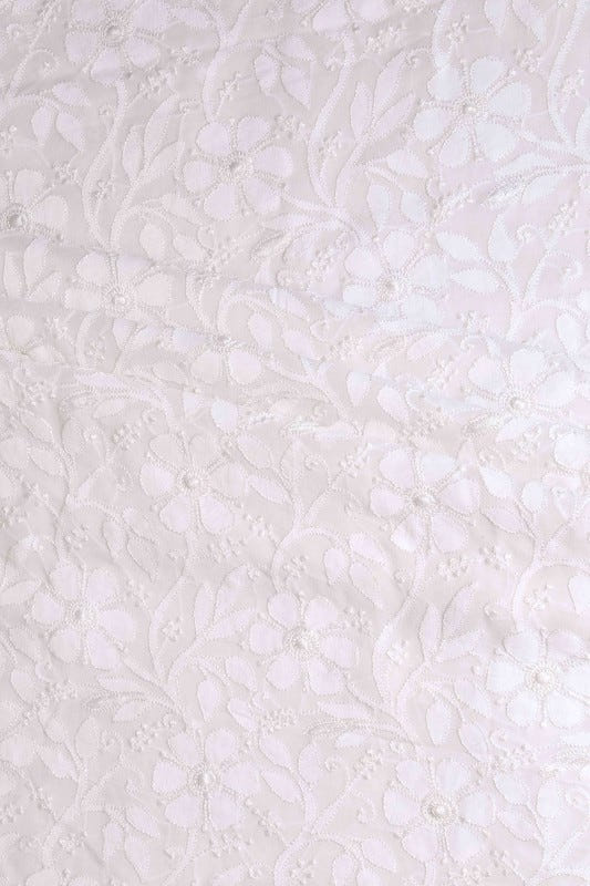 Ada Hand Embroidered White Georgette Lucknowi Chikan Unstitched Kurta Dupatta Set-A611694