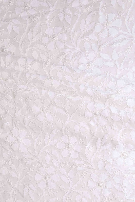 Ada Hand Embroidered White Georgette Lucknowi Chikan Unstitched Kurta Dupatta Set-A611694