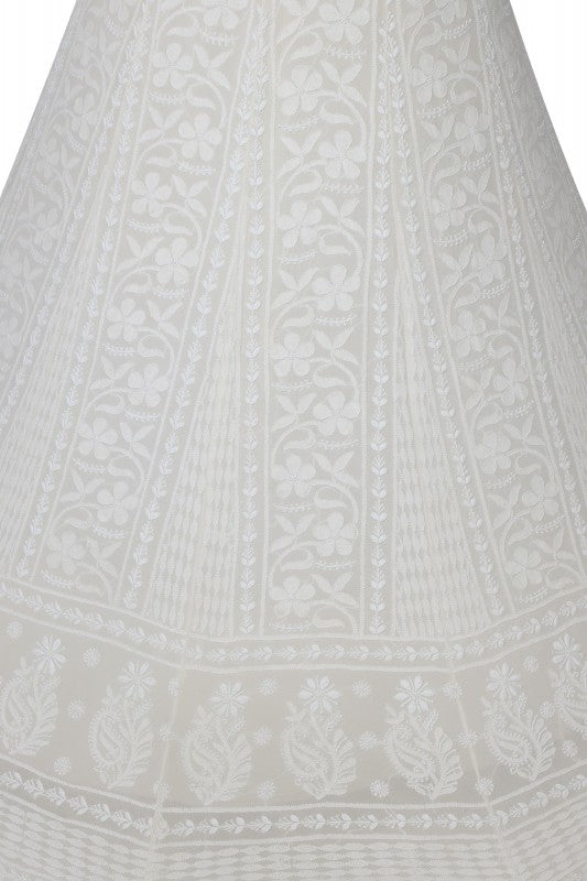 Ada Hand Embroidered White Pure Georgette Lucknowi Chikankari Lehenga Set A454704