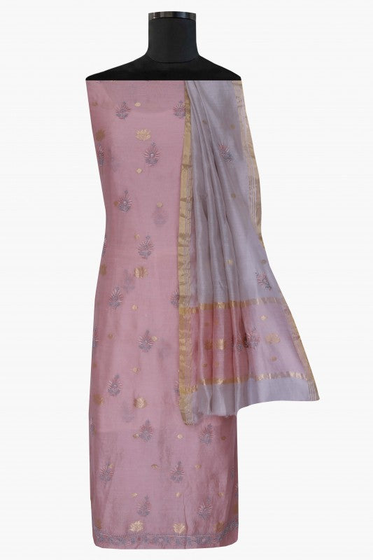Ada Hand Embroidered Lavender Chanderi Lucknowi Chikan Unstitched Kurta Dupatta Set A622154