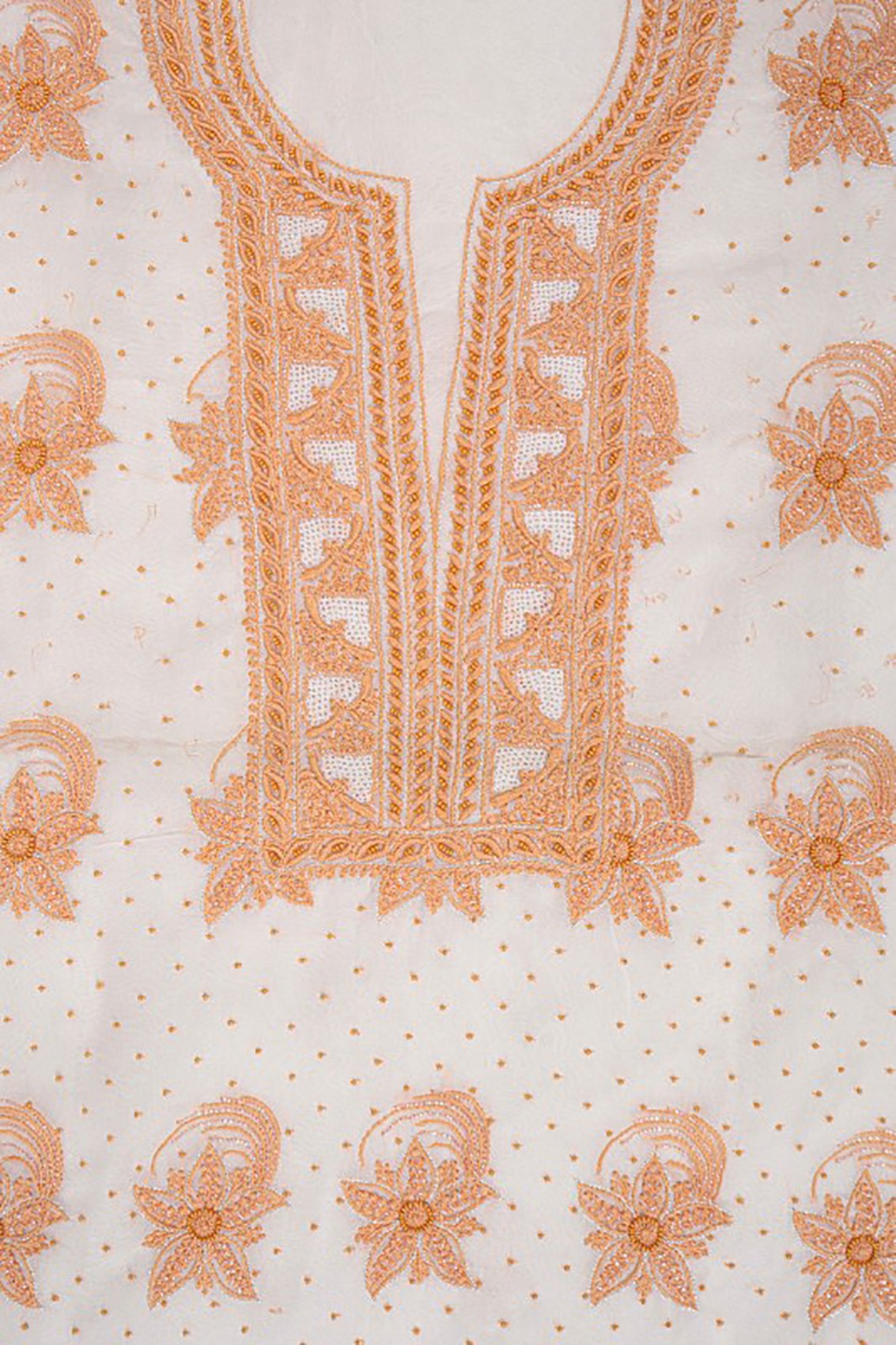 Ada Hand Embroidered Cream Organza Lucknowi Chikankari Unstitched Suit Piece With Pearl Work A586210