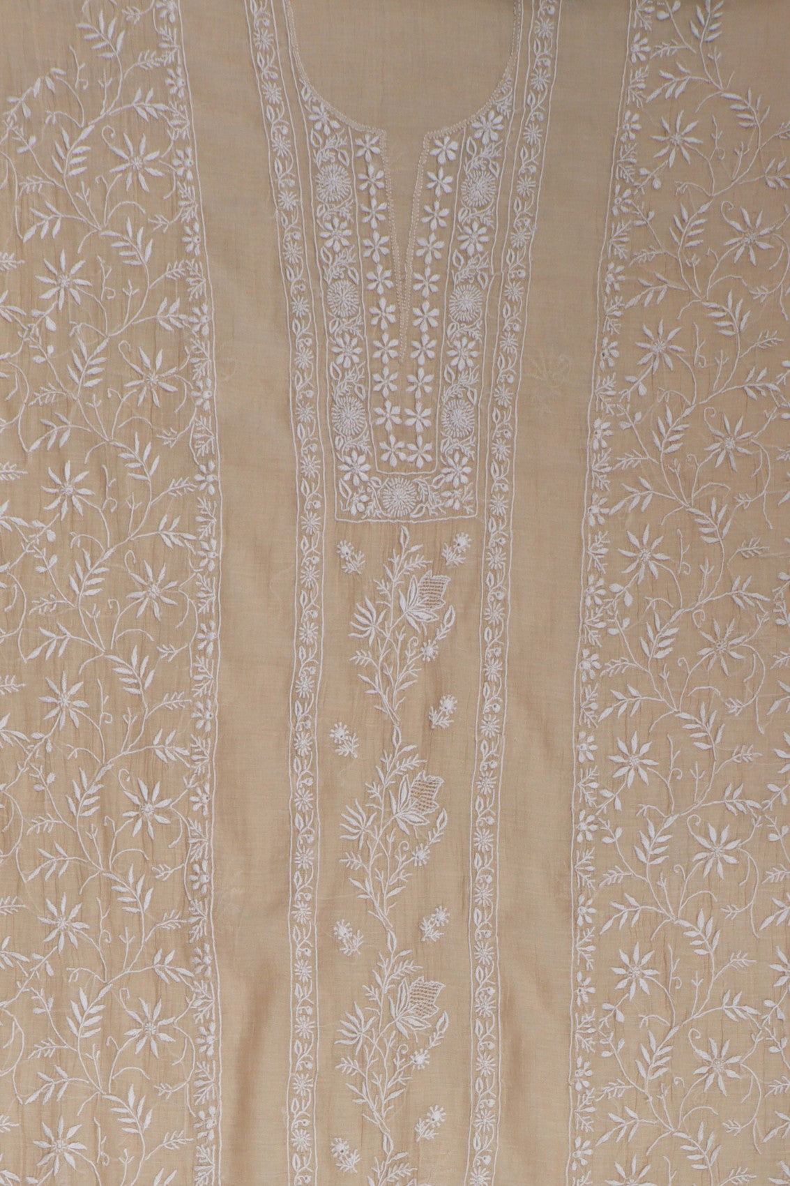 Ada Hand Embroidered Fawn Tissue Lucknowi Chikankari Unstitched Kurta Dupatta Set 01A265057