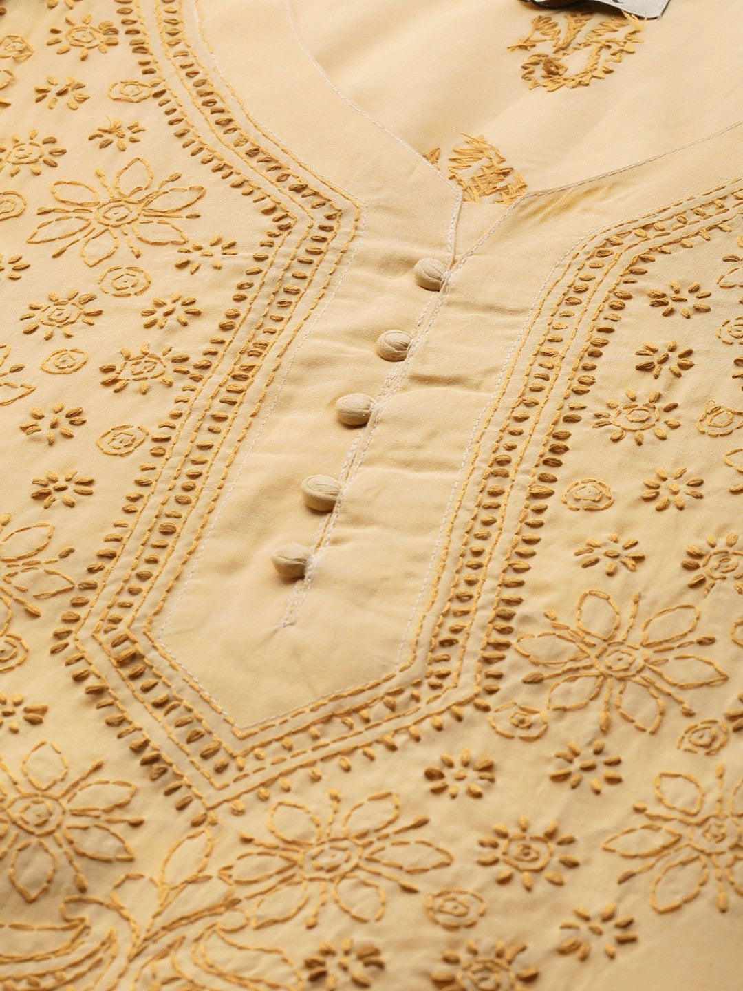 Ada Hand Embroidered Fawn Cotton Lucknowi Chikankari Straight Kurta A231417