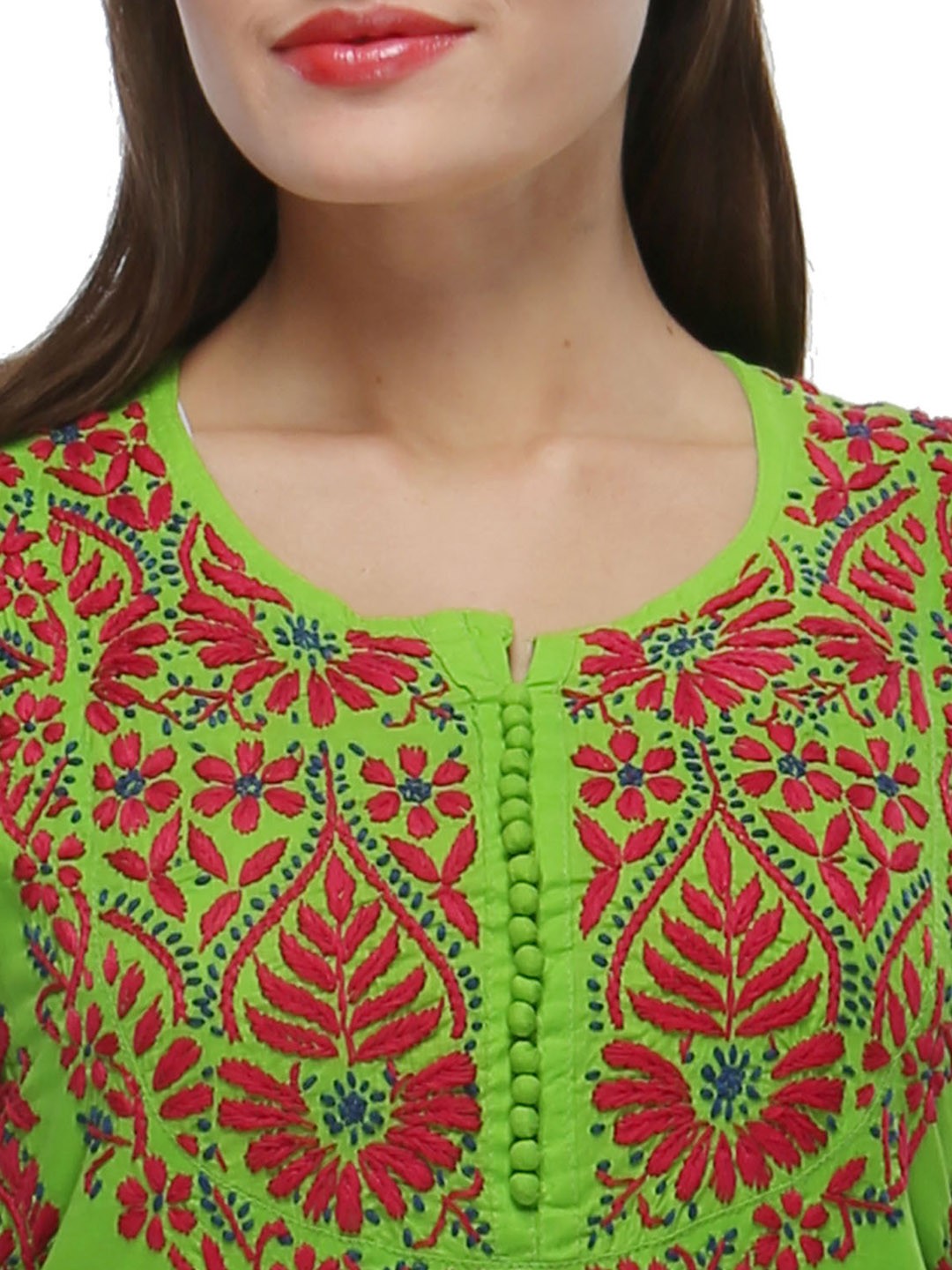 Ada Hand Embroidered Green Cotton Lucknow Chikankari Straight  Kurta A154127
