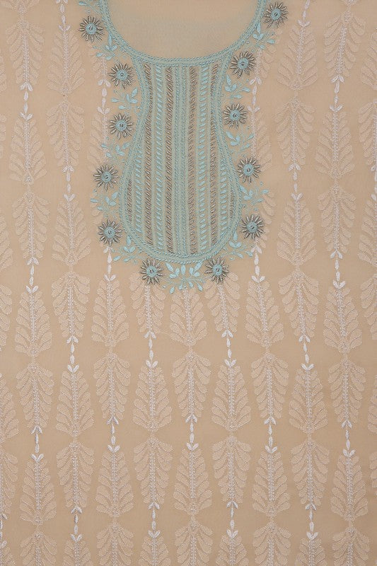 Ada Hand Embroidered Naive Peach Pure Georgette Lucknowi Chikan Unstitched Suit Piece- A49184