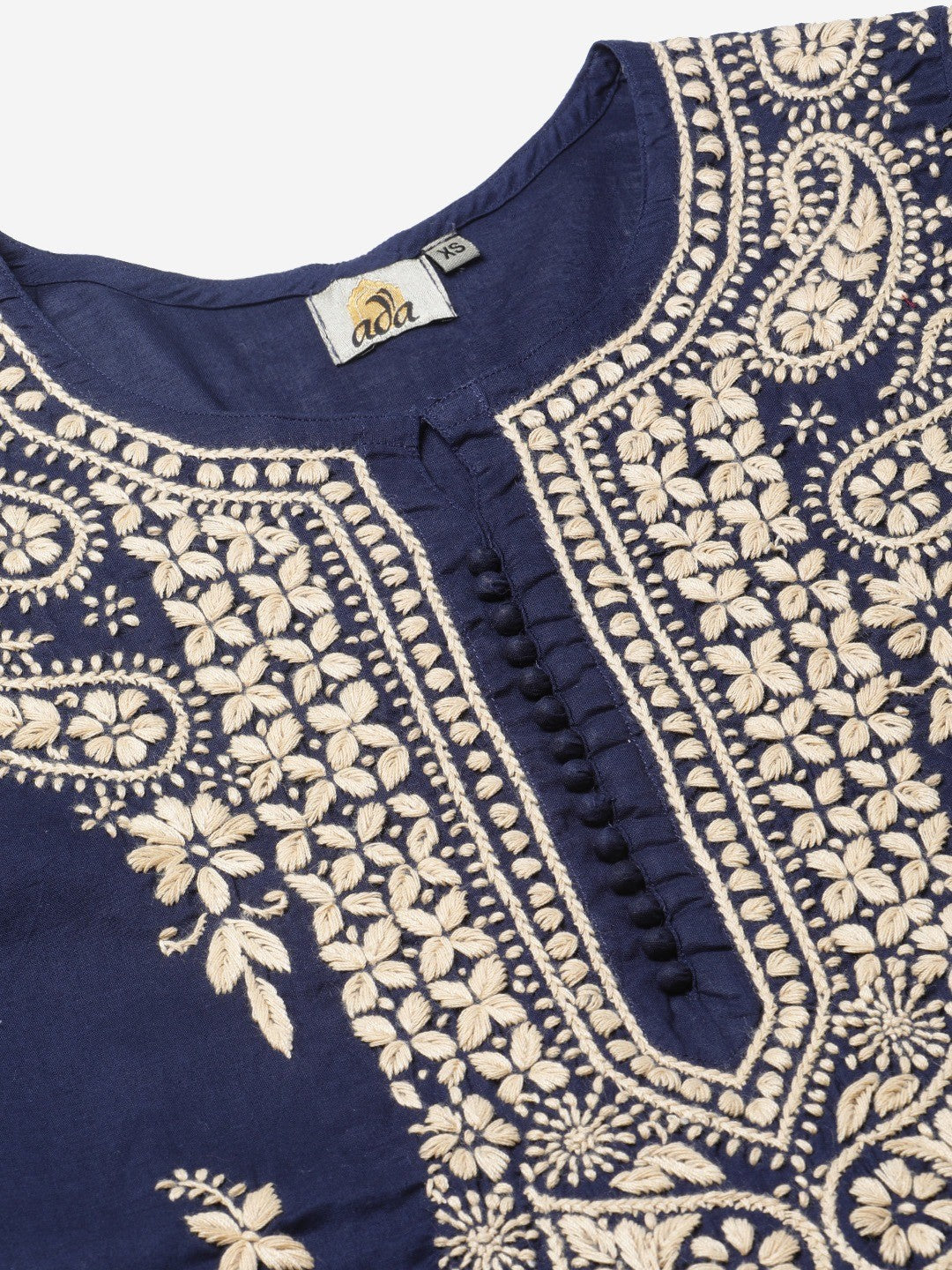 Ada Hand Embroidered Navy Blue Cotton Lucknowi Chikankari Straight Kurta A411150