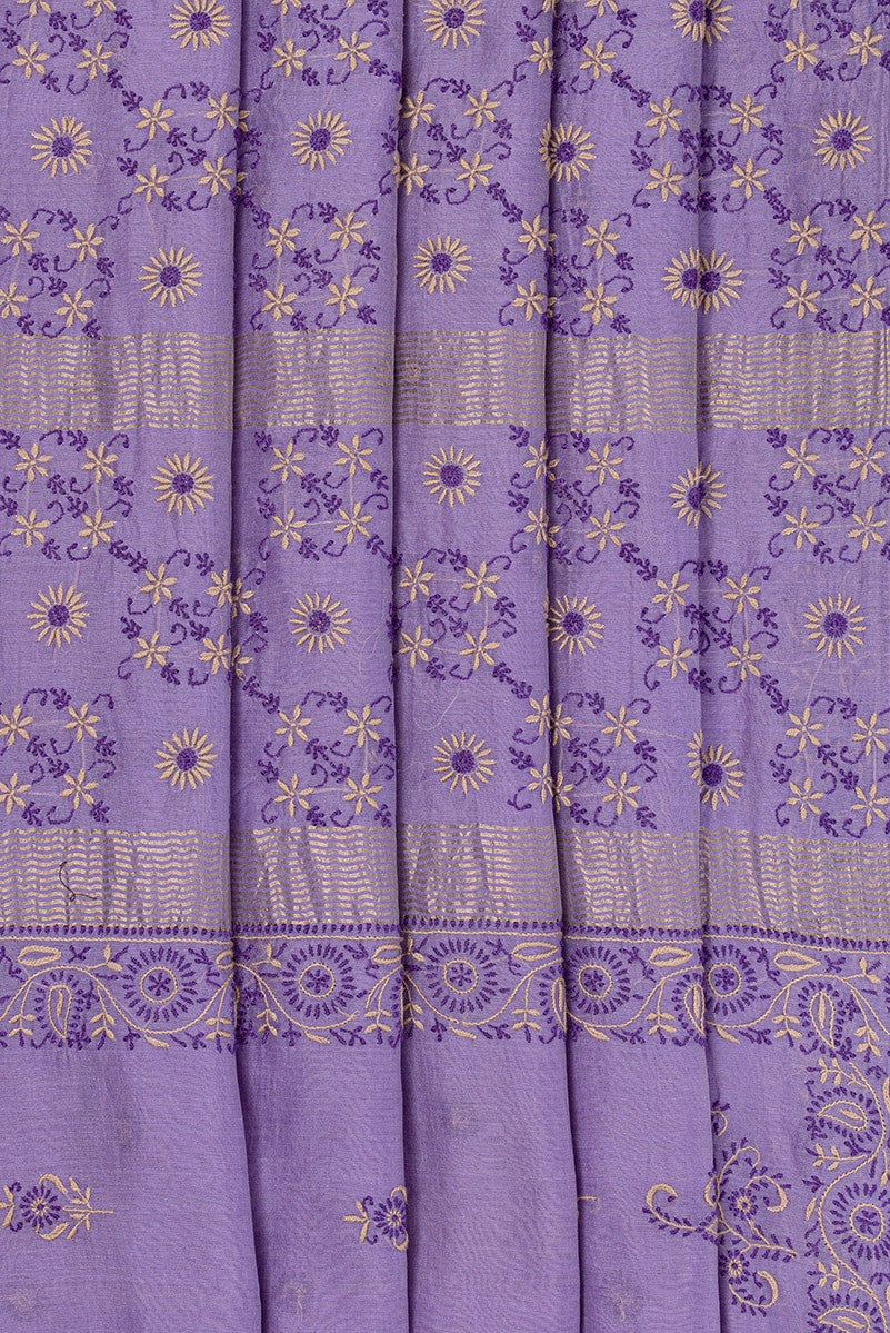 Ada Hand Embroidered Mauve Chanderi Lucknowi Chikankari Saree with Blouse- A497446